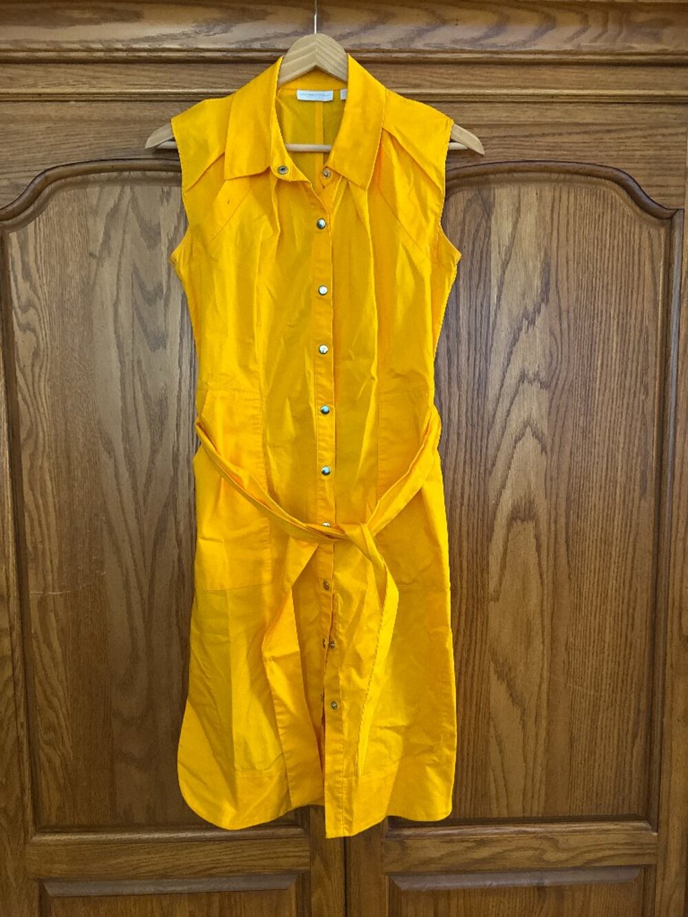 New York & Company Bright Yellow Sleeveless Shirt Dress